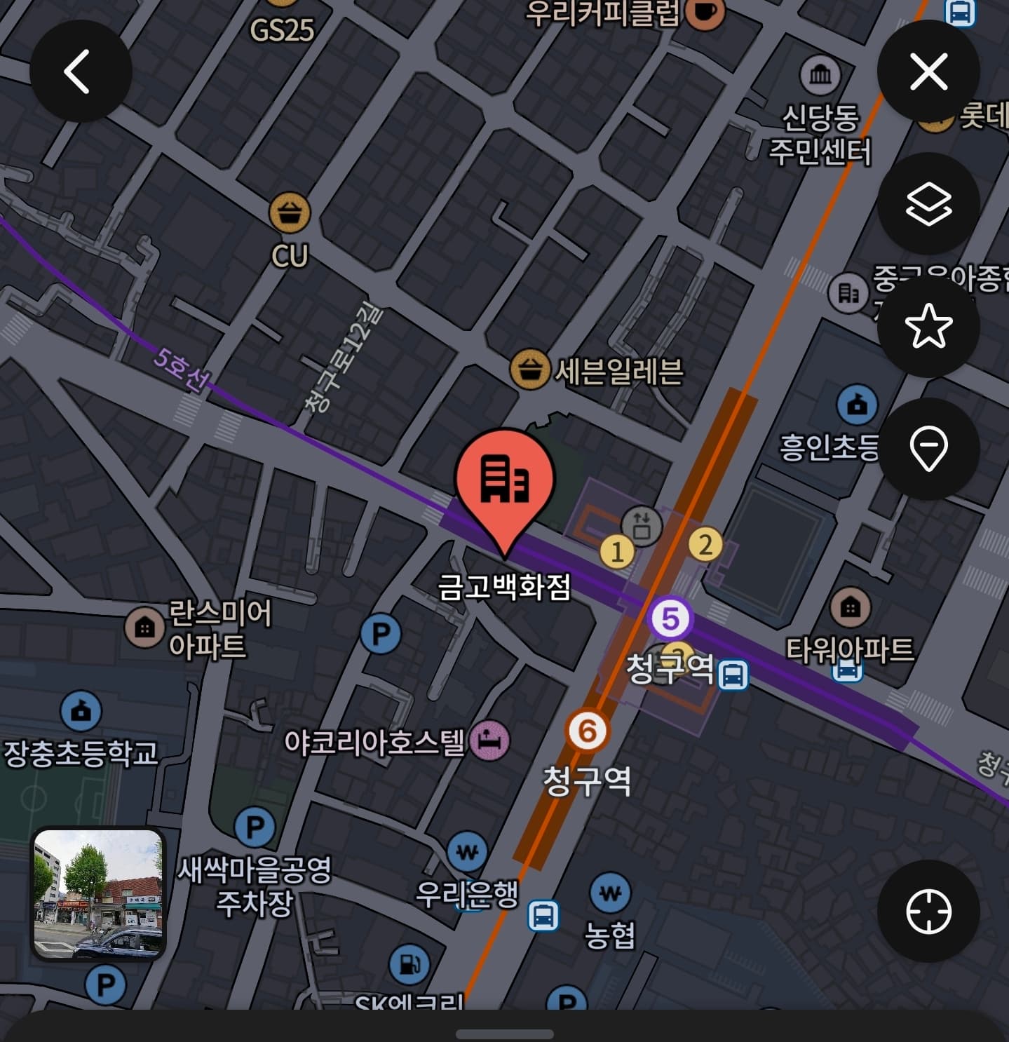 네이버 지도에 표시된 금고백화점 위치